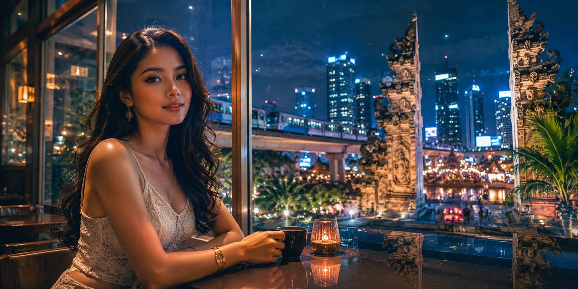 Pengguna Indonesia menikmati taruhan online sambil minum kopi di kafe dengan suasana santai