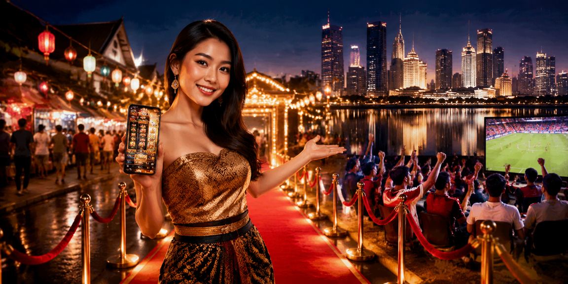 Suasana night market Vietnam dengan pengguna bermain casino mobile di smartphone