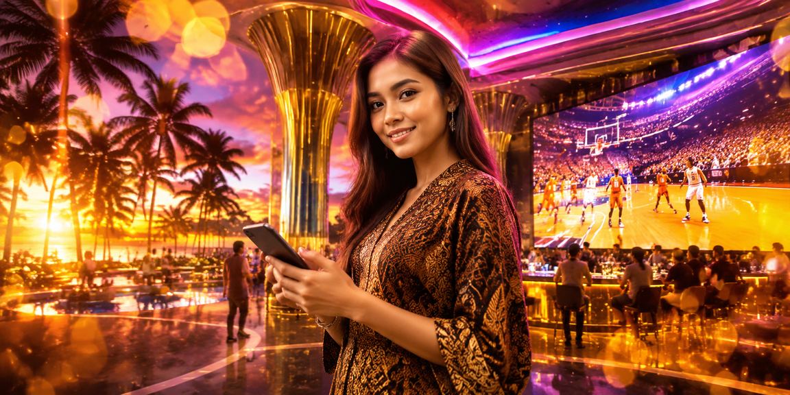 Taruhan bola basket malam hari di pasar tradisional dengan tampilan odds real-time di layar